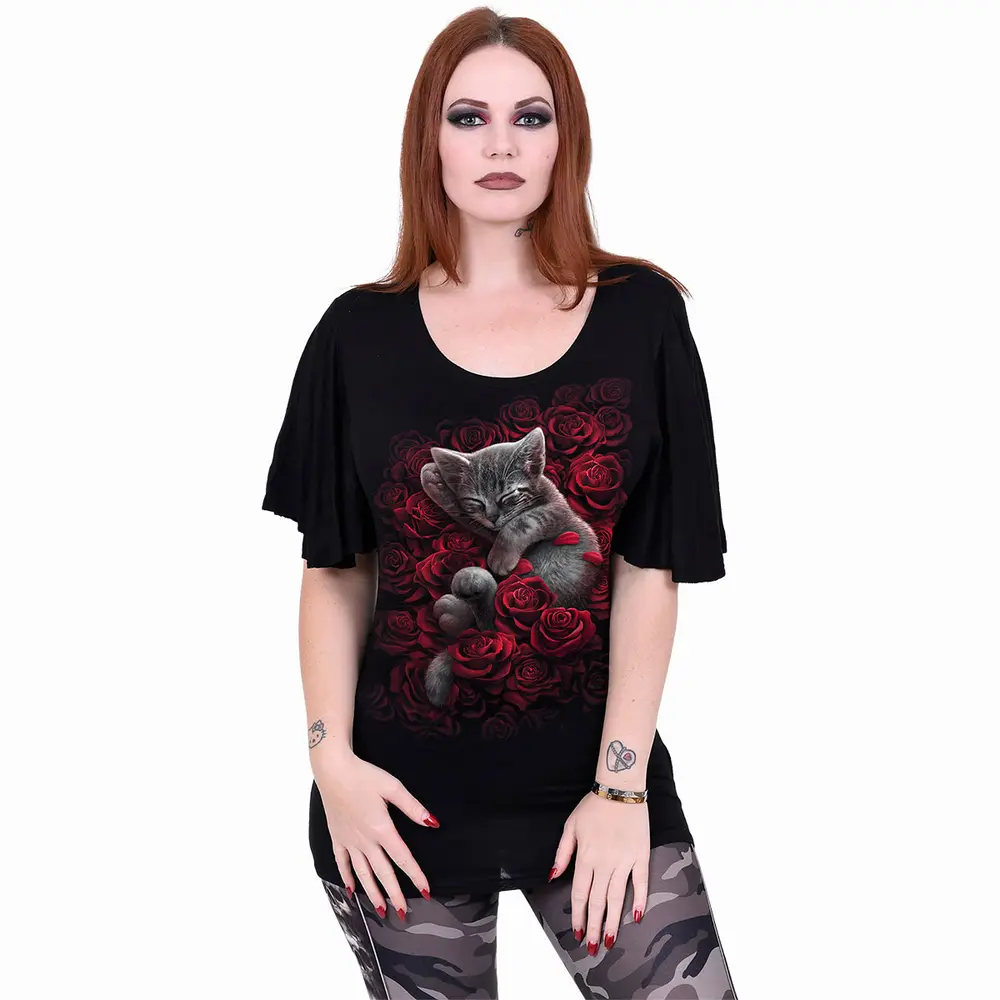 Spiral – Bed Of Roses (Noir, Femme, Latin Boatneck Top) (T-shirt)