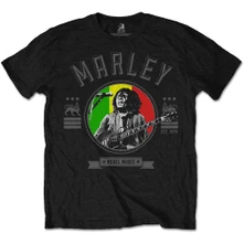 Bob Marley, Tričko Rebel Music Seal, Unisex, Čierna