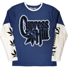Tričko s dlhým rukávom Unisex 2 In 1 Layered Long Sleeve T-Shirt: Leaf & Logo (Denim Blue & White) (Sleeve Print)