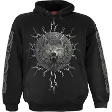 Unisex Pullover Hoodie: Valhalla (Black) (Back & Sleeve Print) thumbnail