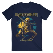 Iron Maiden, Tričko Piece of Mind Gold Eddie, Unisex, Modrá