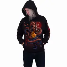 Unisex Pullover Hoodie: Samurai (Black) (Back & Sleeve Print) thumbnail