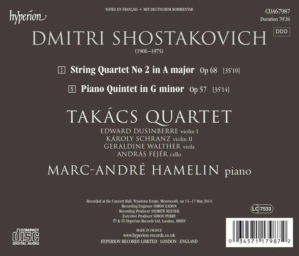 Takács Quartet – SHOSTAKOVICH: PIANO QUINTET & STRING QUARTET NO 2 (CD)