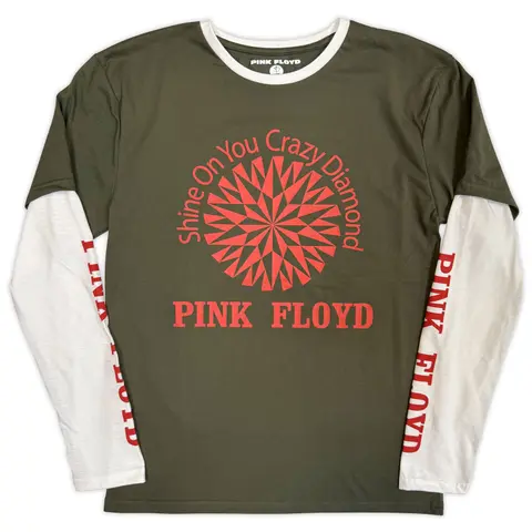 Unisex 2 In 1 Layered Long Sleeve T-Shirt: Shine On (Green & White) (Sleeve Print)