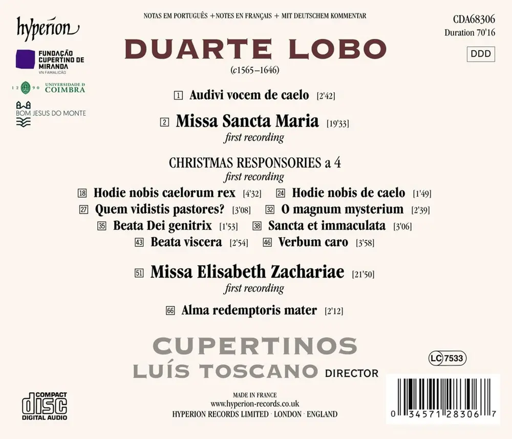 Cupertinos & Luís Toscano – DUARTE LOBO: MASSES, RESPONSORIES & MOTETS (CD)