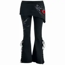 Ladies Boot Cut Leggings with Micro Skirt: Bat's Heart (Black) (Back Print)