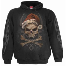 Mikina Unisex Pullover Hoodie: Rock Santa (Black) (Back & Sleeve Print)