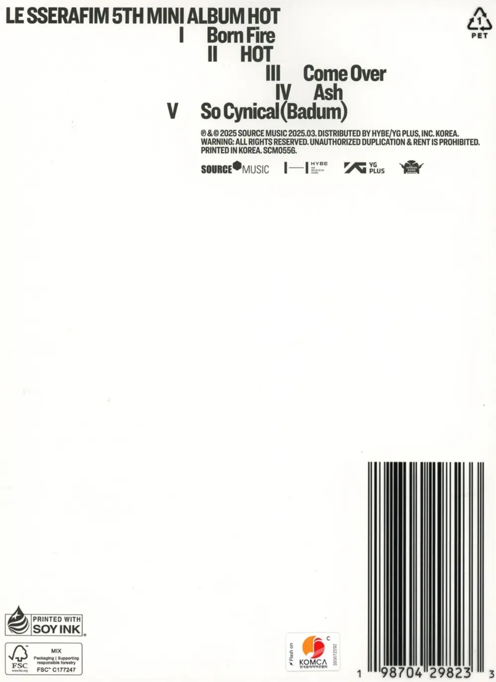 LE SSERAFIM – 5th Mini Album 'HOT' (CD)
