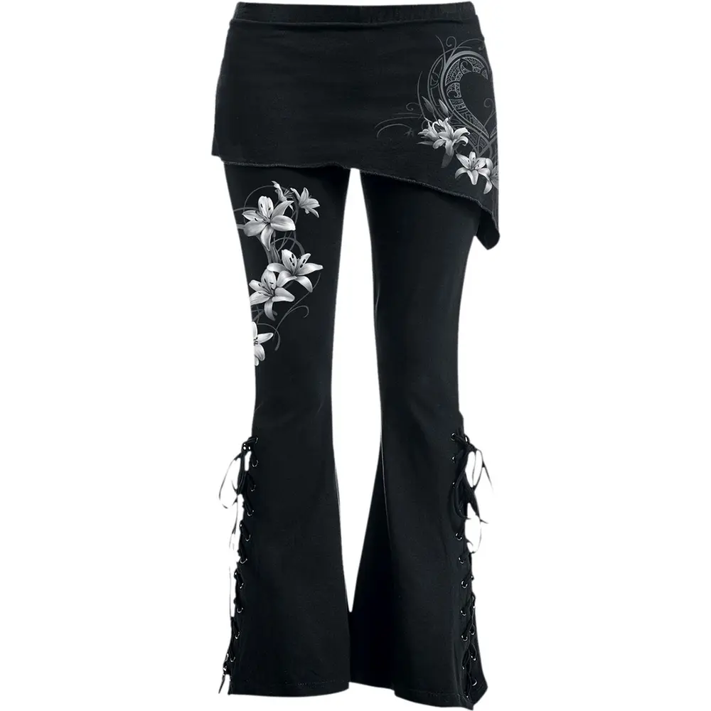 Ladies Boot Cut Leggings with Micro Skirt: Pure Of Heart (Black) (Back Print)