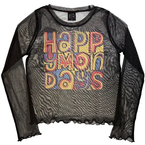 Ladies Long Sleeve Mesh Crop Top: Greatest Hits (Black)