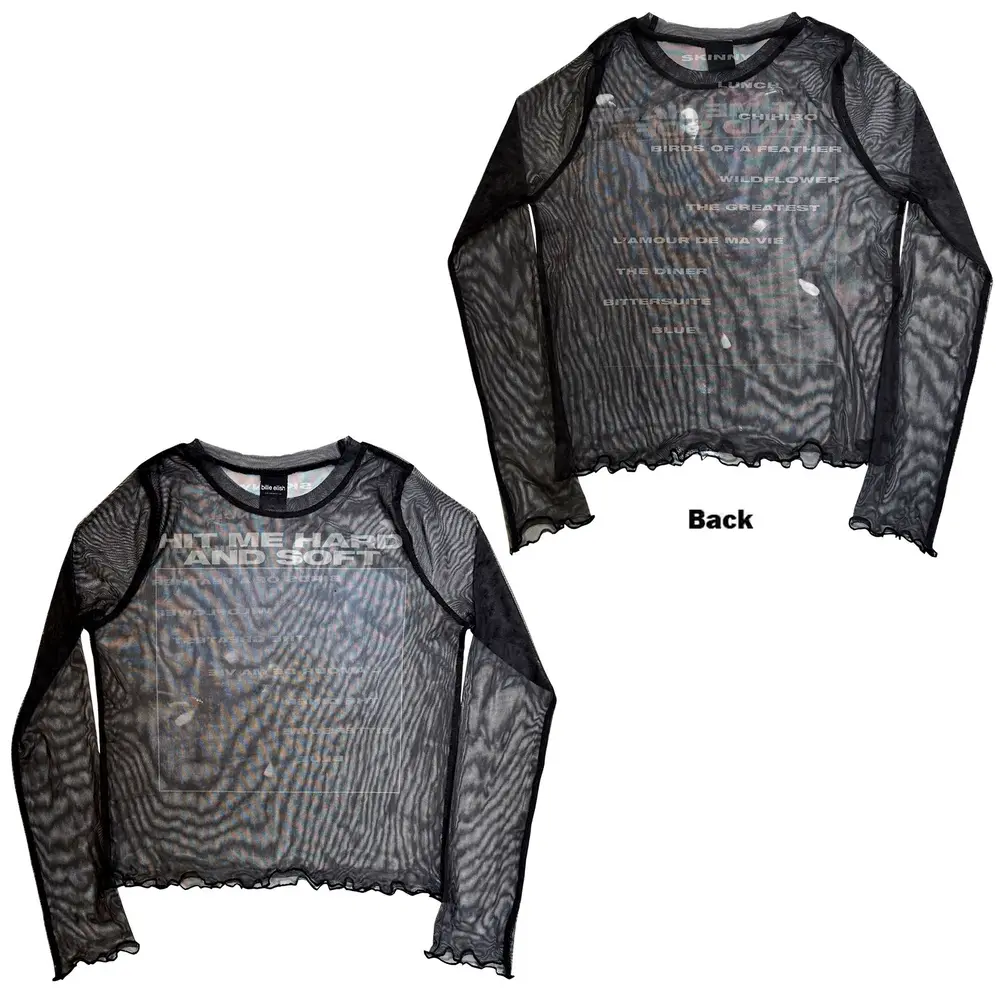 Ladies Long Sleeve Mesh Crop Top: HMHAS Tracklist (Black) (Back Print)