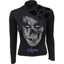 Tričko Ladies Pentagram Shoulder Top: Skull Face (Black)