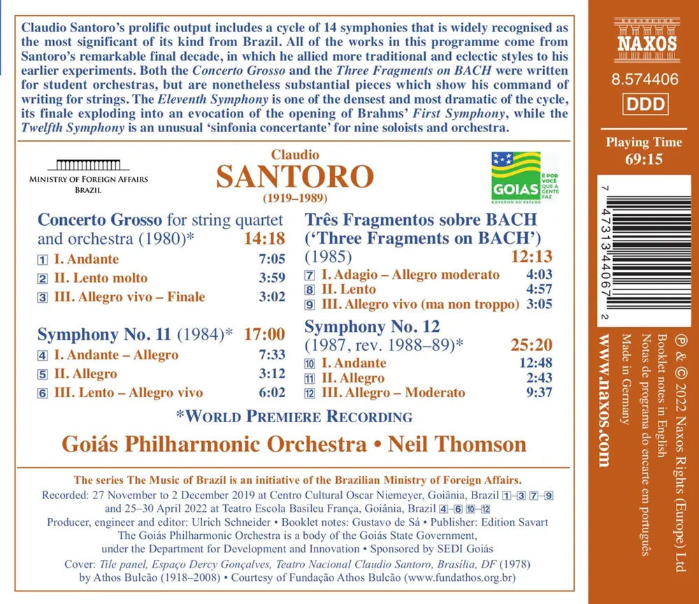 SANTORO: SYMPHONIES NOS. 11 & 12/CONCERTO GROSSO/THREE FRAGMENTS ON BACH