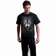 Unisex T-Shirt: Forest Wolf (Black) (Back Print) thumbnail