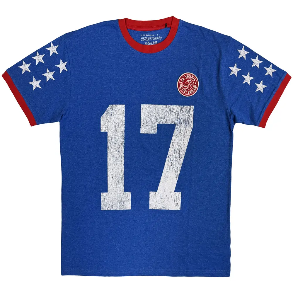 Unisex Ringer T-Shirt: Play 17 (Blue) (Sleeve Print)