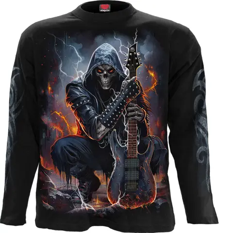 Unisex Long Sleeve T-Shirt: Death Rocker (Black) (Back & Sleeve Print)