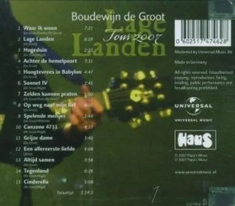 Boudewijn de Groot – CD LAGE LANDEN TOUR 2007