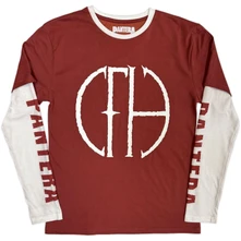 Tričko s dlhým rukávom Unisex 2 In 1 Layered Long Sleeve T-Shirt: Frayed Logo (Red & White) (Sleeve Print)
