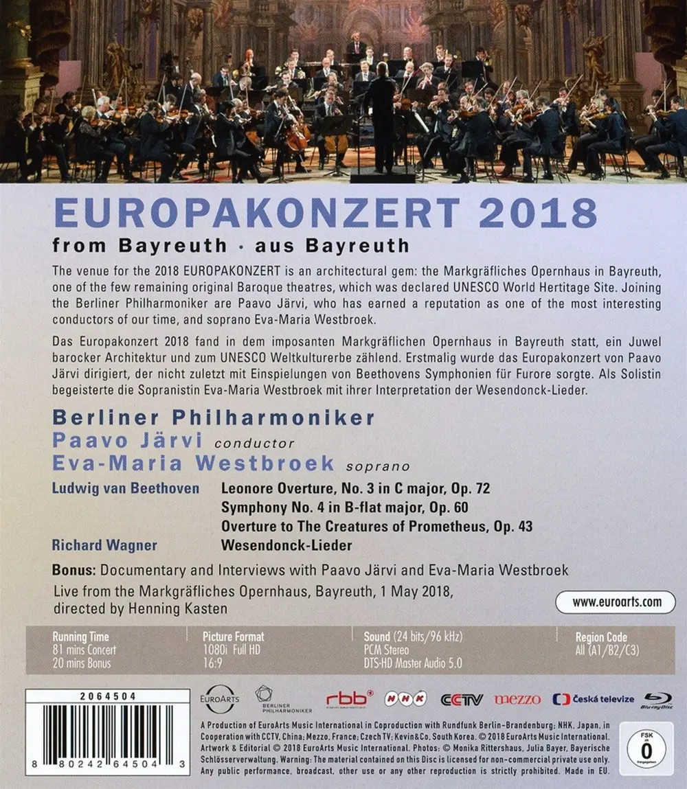 EUROARTS - BERLINER PHILHARMONIKER - EUROPAKONZERT 2018 - FROM THE MARKGRÄFLICHES THEATER BAYREUTH - PARVO JARVI