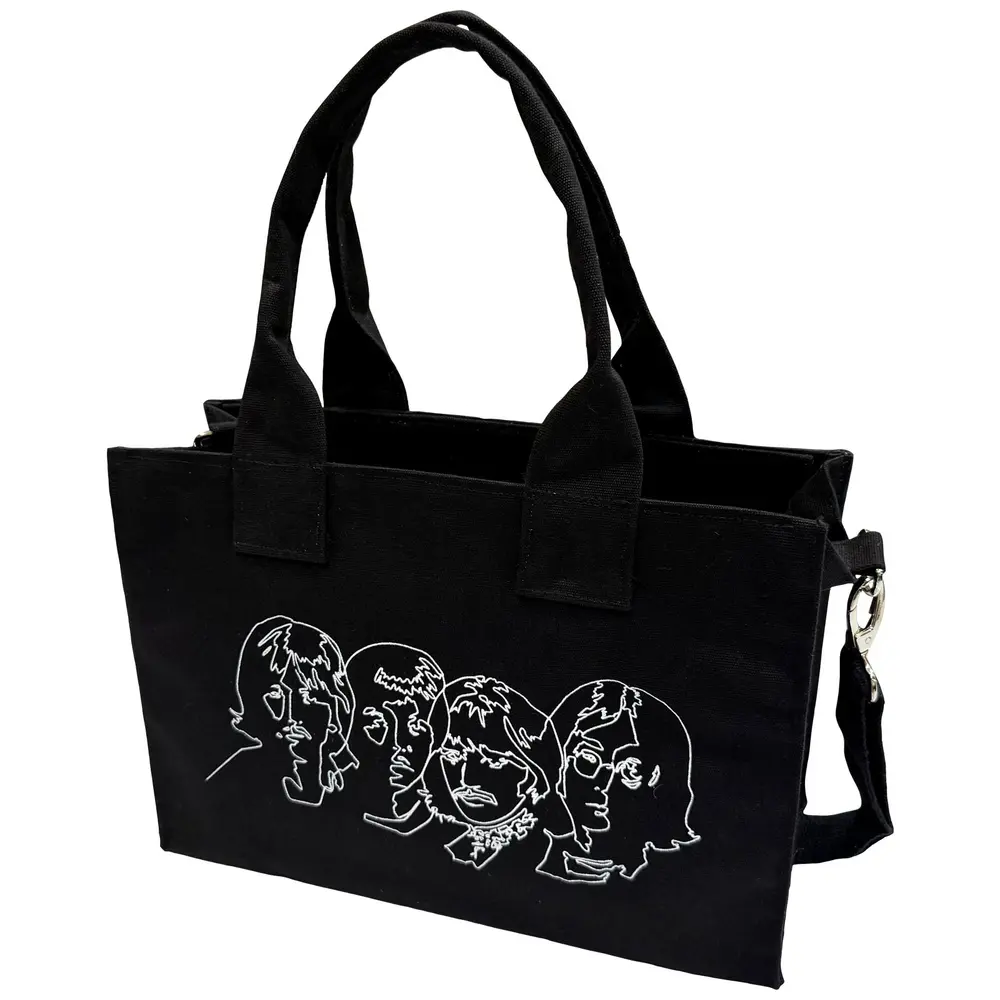 Cotton Tote Bag: White Album Faces & Apple (Black) (Back Print)