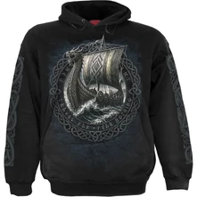 Mikina Unisex Pullover Hoodie: Viking Norseman (Black) (Back & Sleeve Print)