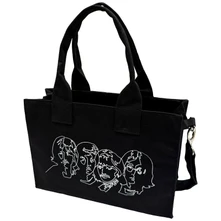 Taška cez rameno Cotton Tote Bag: White Album Faces & Apple (Black) (Back Print)