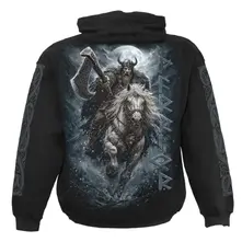 Unisex Pullover Hoodie: Viking Rampage (Black) (Back & Sleeve Print) thumbnail