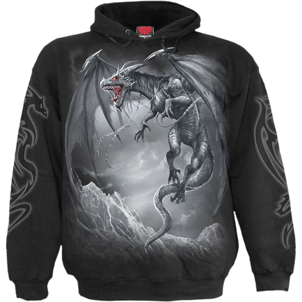 Unisex Pullover Hoodie: Dragon's Cry (Black) (Back & Sleeve Print)
