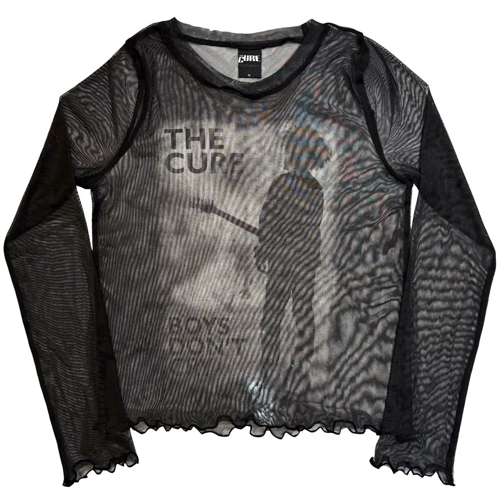 Ladies Long Sleeve Mesh Crop Top: Boys Don't Cry B&W (Black)