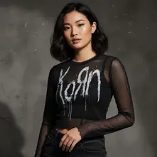 Ladies Long Sleeve Mesh Crop Top: Still A Freak (Black) (Front & Back) thumbnail
