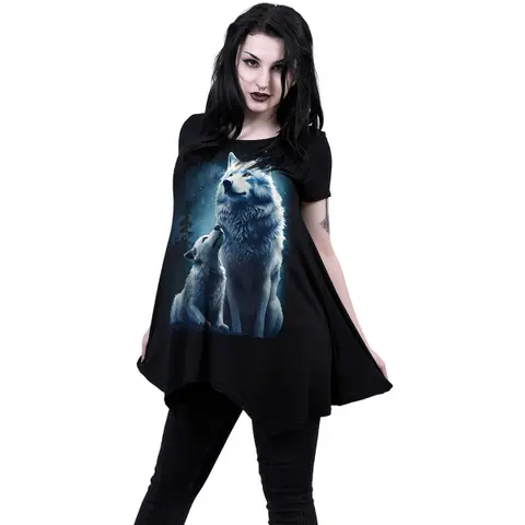 Spiral – Tričko Wolf Guardian (Čierna, Dámske, Smock Tunic Casual Top), Žena, Čierna