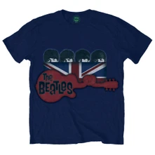 The Beatles, Tričko Guitar & Flag, Unisex, Modrá