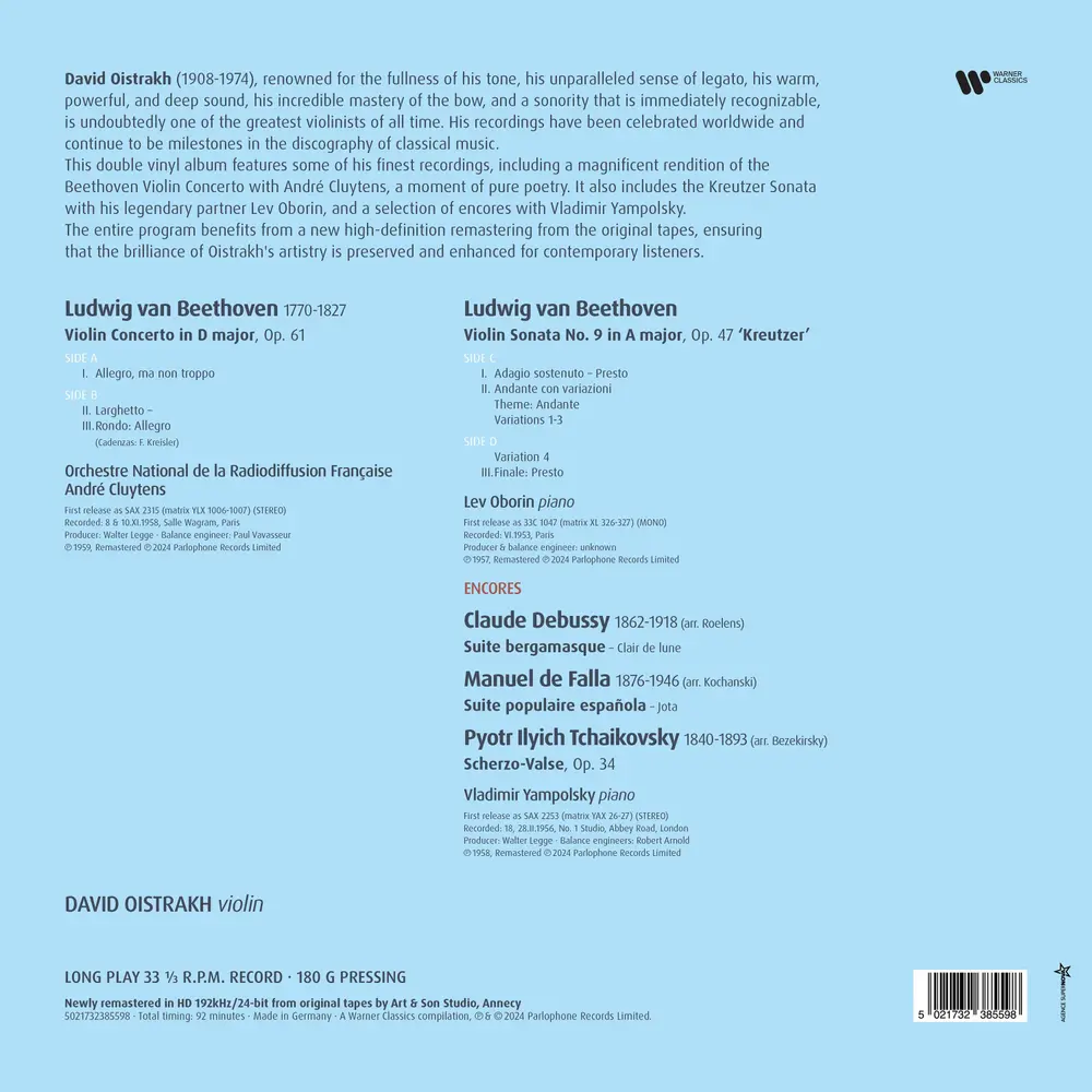 Oistrakh, David - Beethoven: Violin Concerto/Kreutzer Sonata/Encores