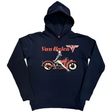 Unisex Unplugged Pullover Hoodie: Pinup Motorcycle (Navy Blue) (Back Print) thumbnail