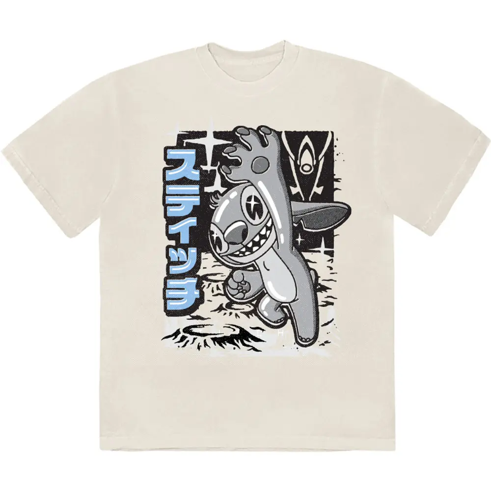 Lilo & Stitch – Stitch Jump Black & White (Naturale) (Maglietta)