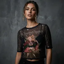 Ladies Mesh Crop Top: Mellon Collie Art 3 (Black) thumbnail