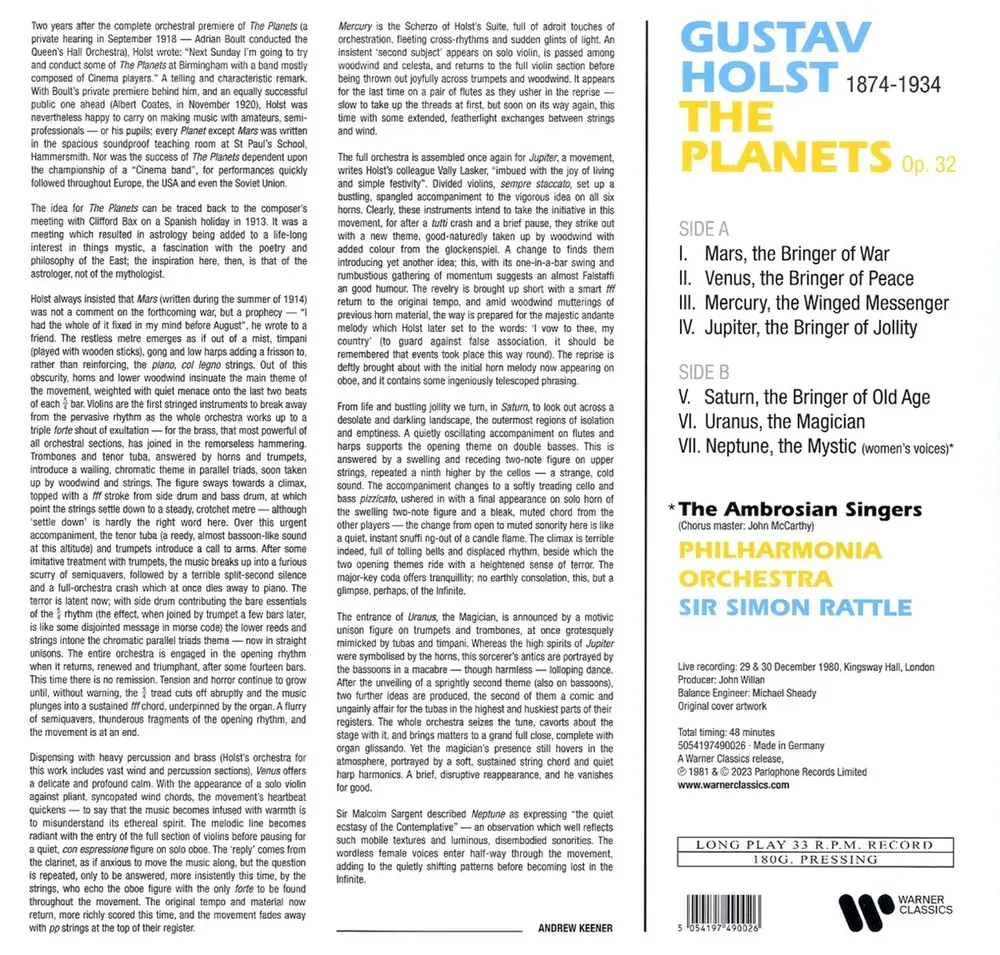 RATTLE, SIMON / PHILHARMO - HOLST: THE PLANETS (Vinyl)