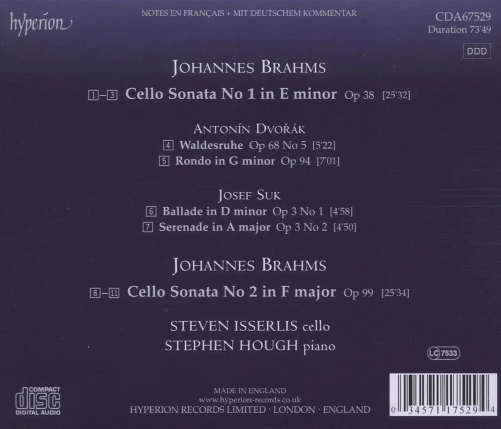 BRAHMS: CELLO SONATAS 1 & 2