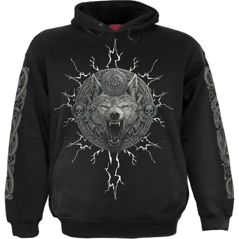 Unisex Pullover Hoodie: Valhalla (Black) (Back & Sleeve Print)