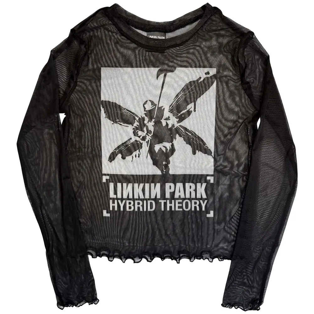 Ladies Long Sleeve Mesh Crop Top: Hybrid Theory (Black)