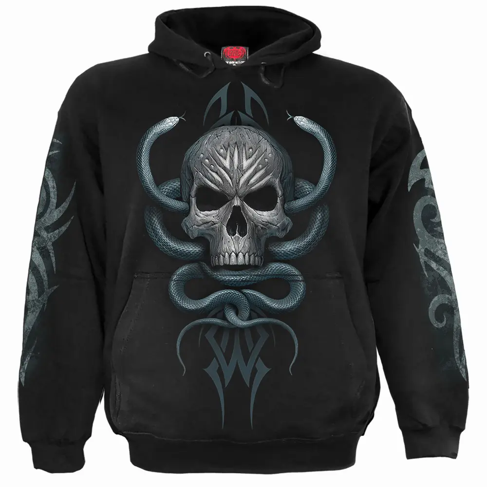 Unisex Pullover Hoodie: Stone Gaze (Black) (Back & Sleeve Print)