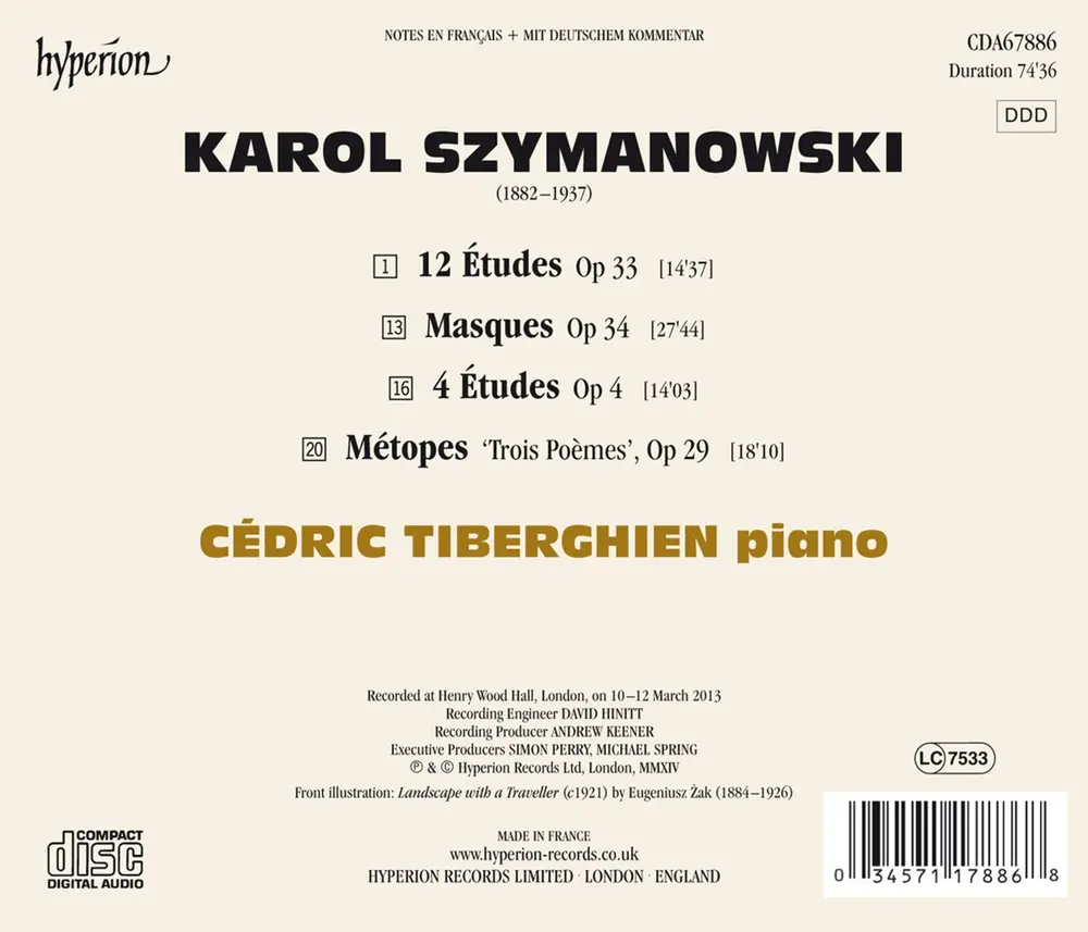 Cédric Tiberghien – SZYMANOWSKI: MASQUES, METOPES & ETUDES (CD)