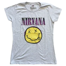 Nirvana, Tričko Xerox Smiley Pink, Žena, Šedá