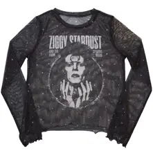 Ladies Long Sleeve Mesh Crop Top: Ziggy v1 (Black) thumbnail