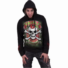 Unisex Pullover Hoodie: Triple 6 (Black) (Back & Sleeve Print) thumbnail