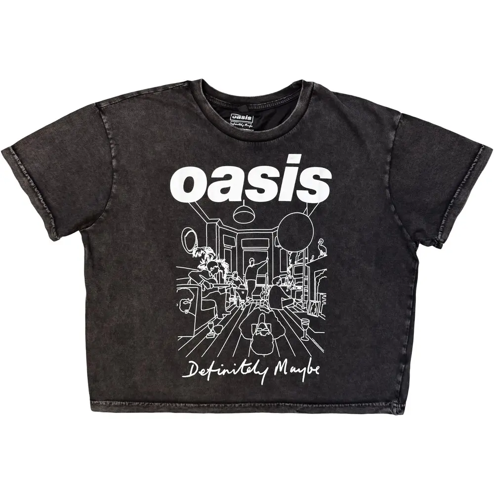 Ladies Stone Wash Crop Top: DM Line Drawing (Charcoal Grey)