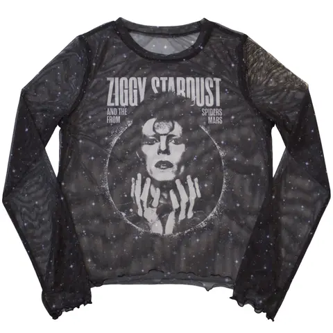 Ladies Long Sleeve Mesh Crop Top: Ziggy v1 (Black)