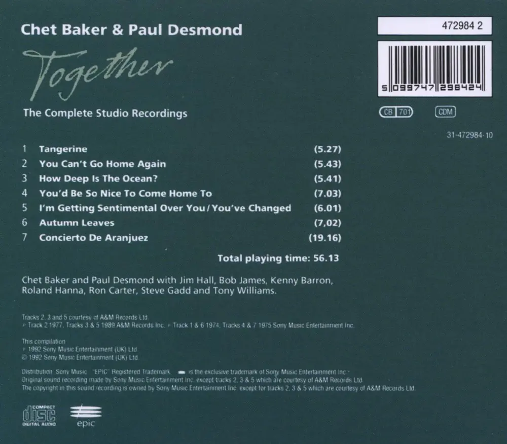 Chet Baker & Paul Desmond - Together (The Complete Studio Recordings)
