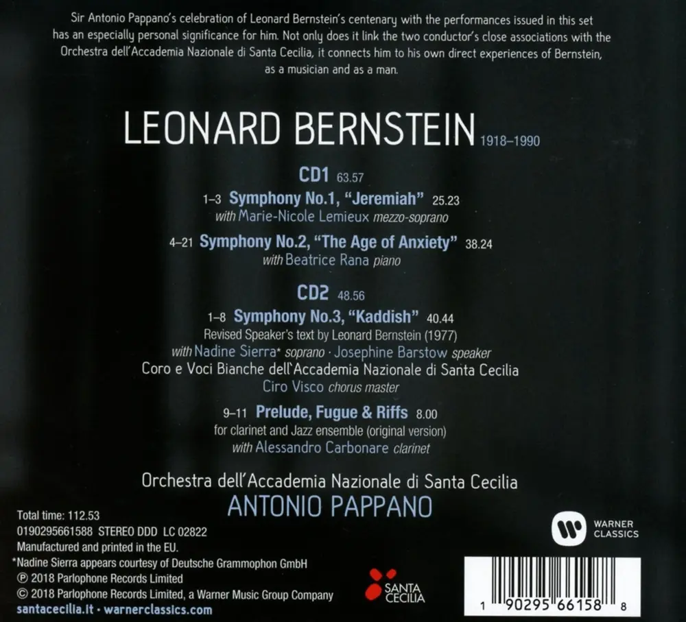 BERNSTEIN: SYMPHONIES NOS. 1 - 3, PRELUDE, FUGUE & RIFFS