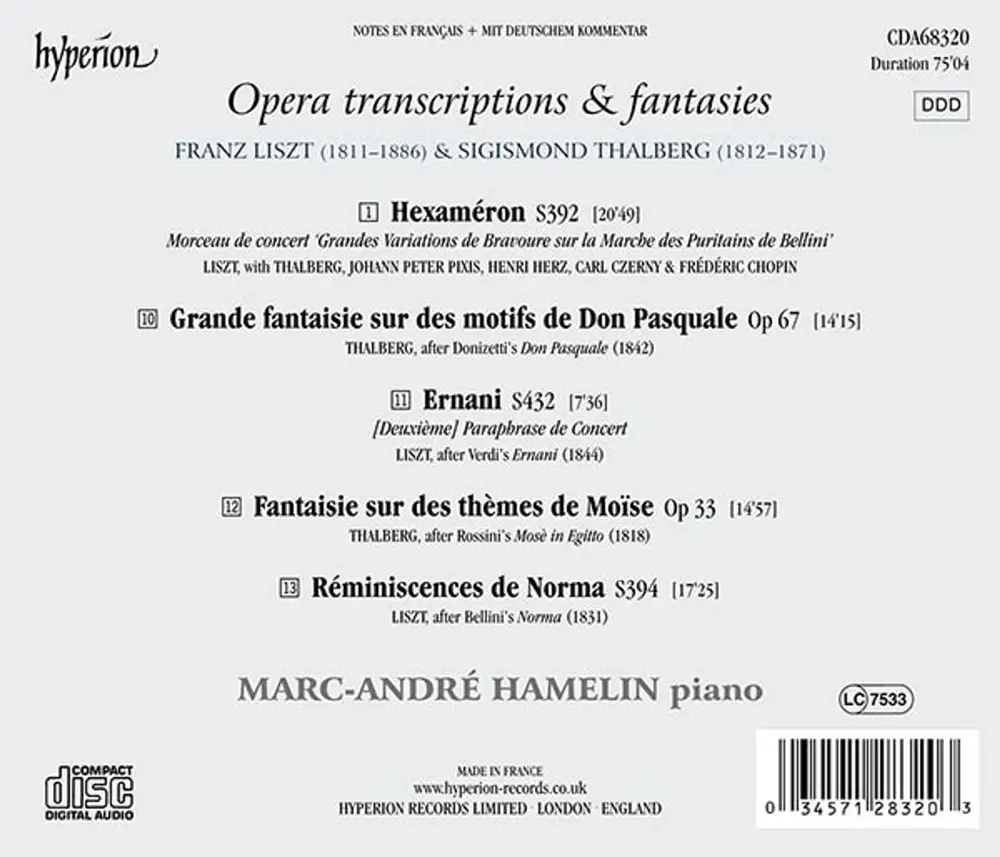 LISZT/THALBERG: OPERA TRANSCRIPTIONS & FANTASIES